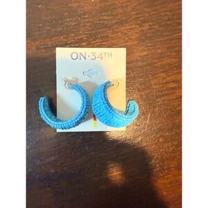 ON 34TH‎ Blue Raffia Seed Bead Hoop Earrings Medium